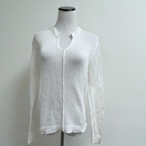 Inhabit white cotton knits split neck sweater top P S flaw